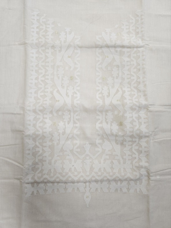 Balaram Saha Presents: White on White Handloom Cotton Jamdani Unisex Kurta Piece
