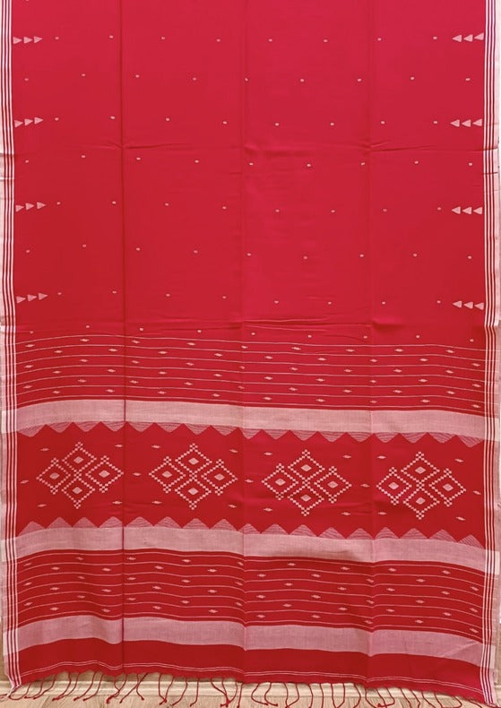 Balaram Saha Red & White Handloom Cotton Jamdani Saree - handloom saree, jamdani saree, jamdani sarees, cotton jamdani saree, jamdani cotton saree, handloom cotton saree, balaram saha online, jamdani saree online, soft jamdani saree, dhakai jamdani saree, dhakai jamdani saree, Jamdani Border Saree, handloom saree, balaram saha handloom saree store photos
