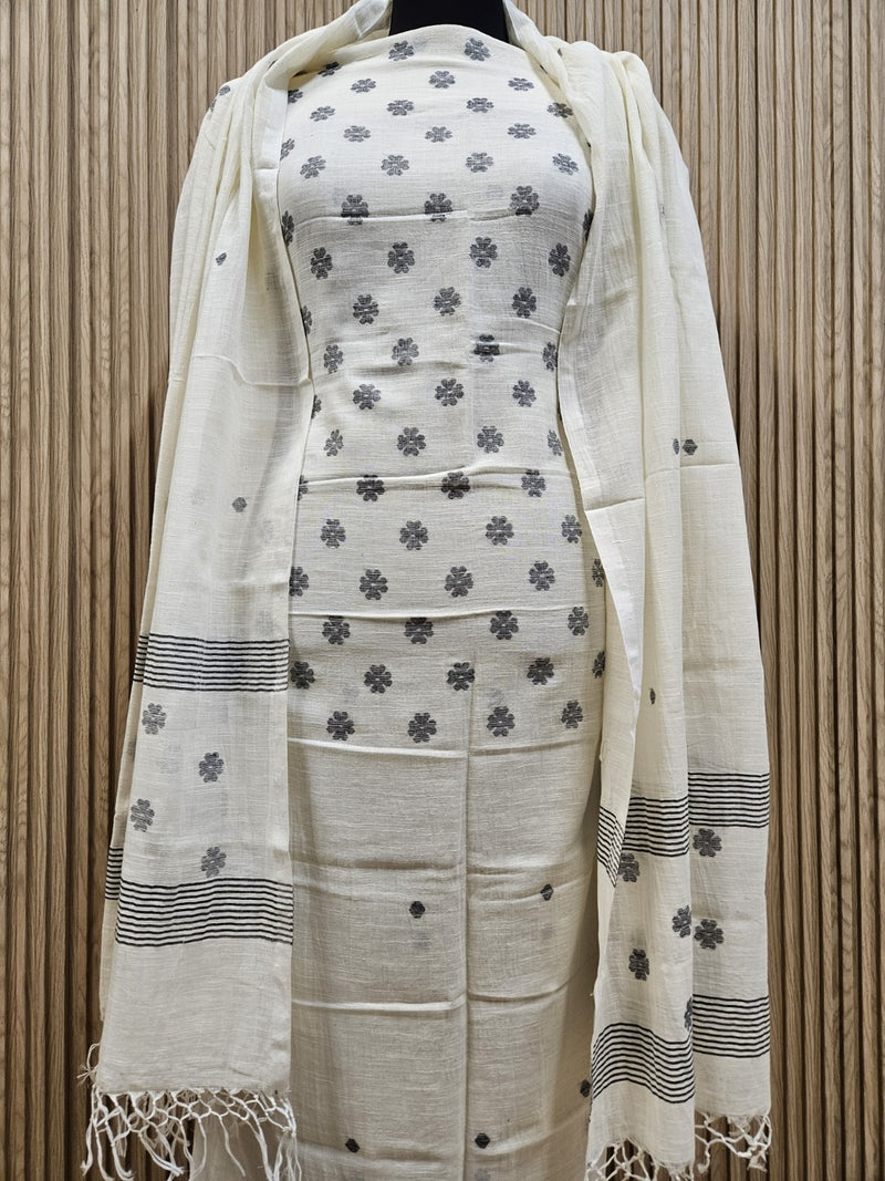 Experience Luxury with Balaram Saha's Soft Cotton Handwoven 2 Piece Unstitched Jamdani Kurta Sets
