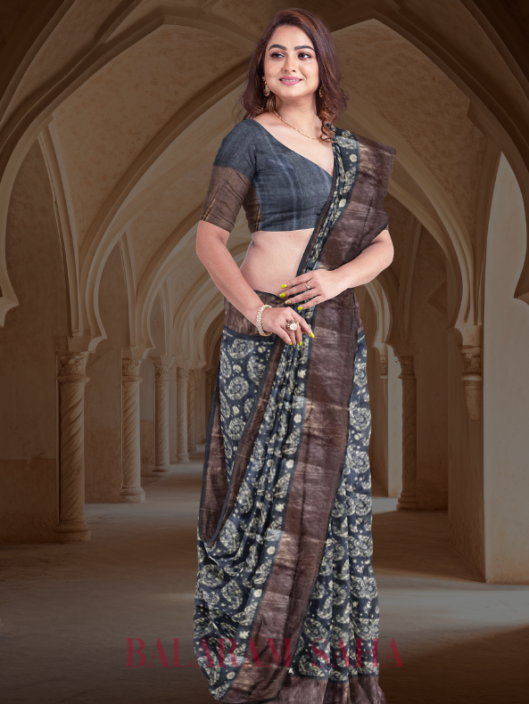 Balaram Saha Traditional: Black & Beige Premium Tussar Silk Saree - (handloom saree, silk saree, handloom silk saree, balaram saha online, silk sarees, silk handloom saree, bengal handloom sarees, pure silk, silk saree online, tussar silk saree, tussar silk)    https://www.wikihow.com/Main-Page