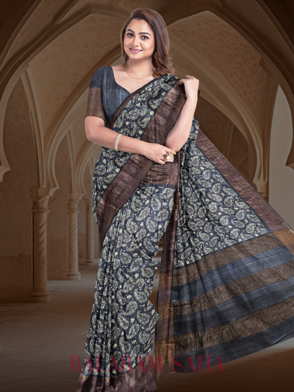 Balaram Saha Traditional: Black & Beige Premium Tussar Silk Saree - (handloom saree, silk saree, handloom silk saree, balaram saha online, silk sarees, silk handloom saree, bengal handloom sarees, pure silk, silk saree online, tussar silk saree, tussar silk)    https://www.stanford.edu/