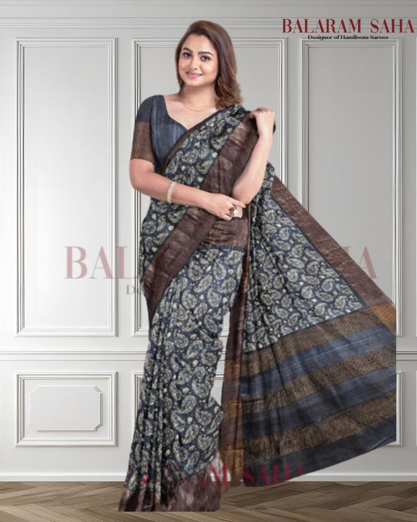 Balaram Saha Traditional: Black & Beige Premium Tussar Silk Saree - (handloom saree, silk saree, handloom silk saree, balaram saha online, silk sarees, silk handloom saree, bengal handloom sarees, pure silk, silk saree online, tussar silk saree, tussar silk)    https://www.stanford.edu/