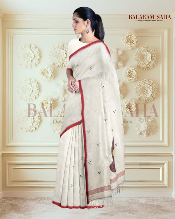 Balaram Saha's Cotton Jamdani Saree with Multicolor Motifs & Divine Aanchal - (handloom saree, jamdani saree, jamdani sarees, cotton jamdani saree, jamdani cotton saree handloom cotton saree, balaram saha online, jamdani saree online, soft jamdani saree)   https://www.bbc.com/