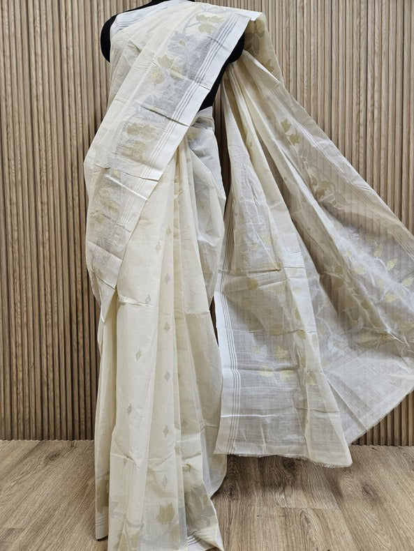 Balaram Saha’s Exclusive Off-White Fine Cotton Jamdani Saree -  (handloom saree, jamdani saree, jamdani sarees, cotton jamdani saree, jamdani cotton saree, handloom cotton saree, balaram saha online, jamdani saree online, soft jamdani saree, dhakai jamdani saree, dhakai jamdani saree, Jamdani Border Saree, handloom saree, balaram saha saree, balaram saha gariahat) www.youtube.com
