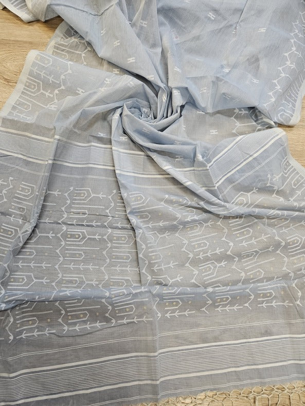 Balaram Saha’s Light Blue Handwoven Cotton Jamdani Saree -  (handloom saree, jamdani saree, jamdani sarees, cotton jamdani saree, jamdani cotton saree, handloom cotton saree, balaram saha online, jamdani saree online, soft jamdani saree, dhakai jamdani saree, dhakai jamdani saree, Jamdani Border Saree, handloom saree, balaram saha, balaram saha handloom saree store, balaram saha saree, balaram saha online, balaram saha saree online, balaram saha gariahat)
