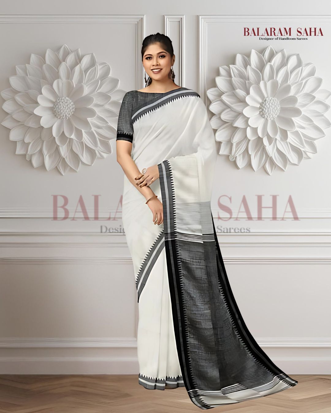 Balaram Saha’s Signature: Off-White Soft Cotton Saree with Woven Border -  (cotton saree, handloom cotton saree, balaram saha online, handloom sarees, balaram saha handloom saree store photos, balaram saha handloom saree store, cotton handloom saree, pure cotton, cotton saree for women, cotton saree online)