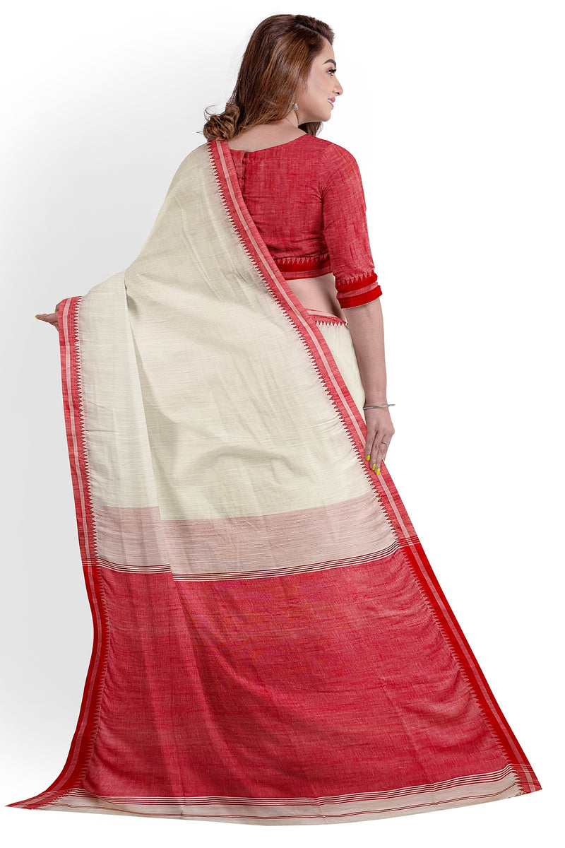 Balaram Saha’s Signature: Off-White Soft Cotton Saree with Woven Border -  (cotton saree, handloom cotton saree, balaram saha online, handloom sarees, balaram saha handloom saree store photos, balaram saha handloom saree store, cotton handloom saree, pure cotton, cotton saree for women, cotton saree online)