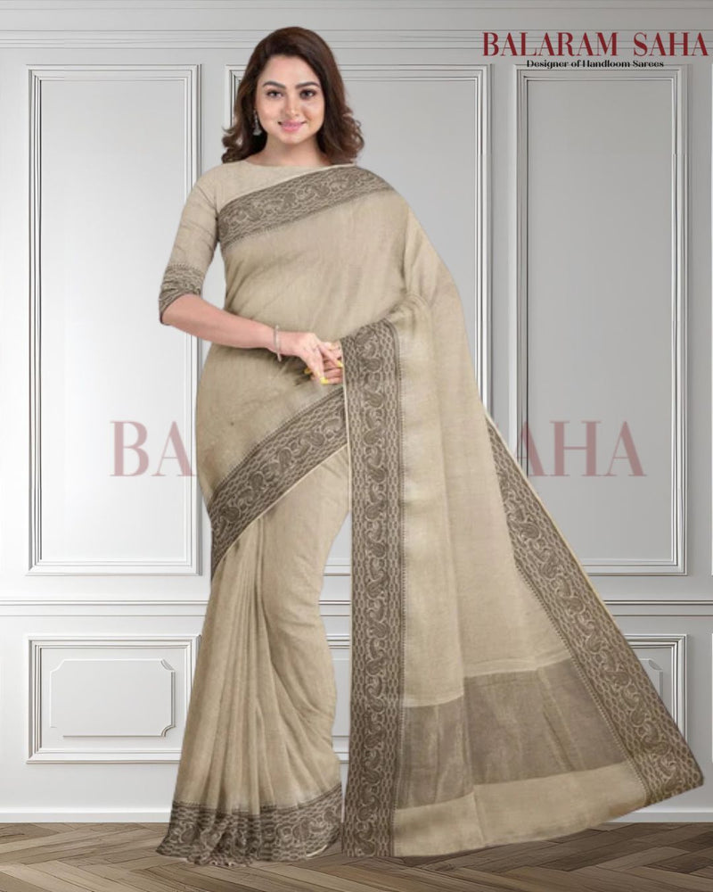 Soft Handloom Silk Saree With Woven Zari Border by Balaram Saha - (handloom saree, Zari border, silk saree, handloom silk saree, balaram saha online, silk sarees, silk handloom saree, bengal handloom sarees, pure silk, silk saree online, bengali silk saree)  https://feedburner.com/