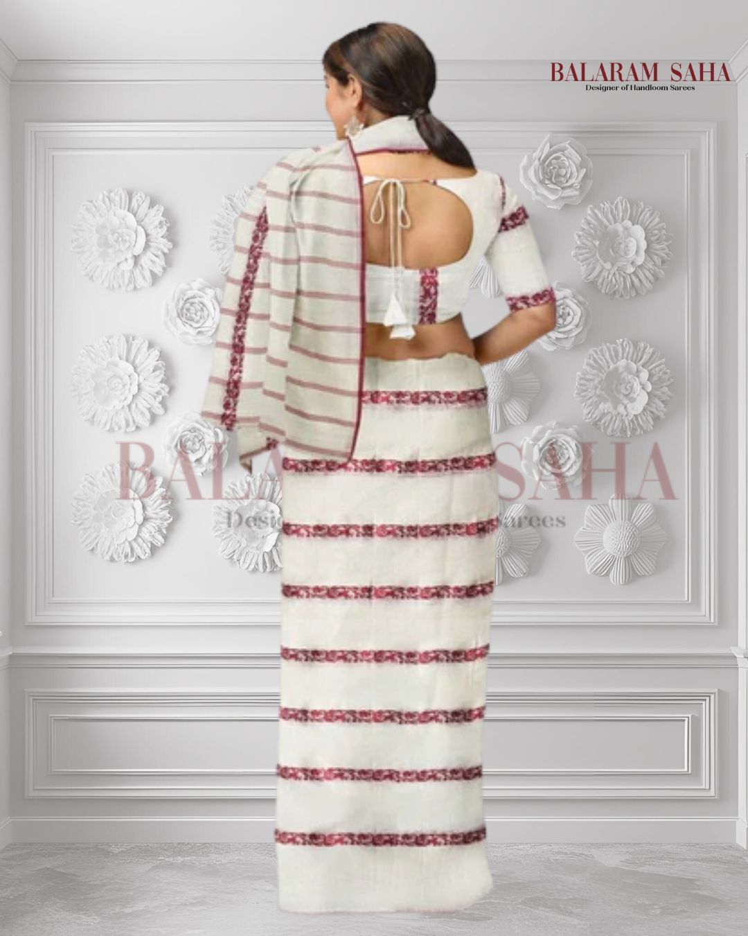 Balaram Saha's White & Red Cotton Saree - cotton sarees, balaram saha online, latest handloom cotton sarees, cotton handloom saree, kolkata cotton saree, pure cotton, white cotton saree,cotton saree collection, bangladeshi cotton saree, saree cotton saree, bengal cotton sarees in Kolkata, bengali cotton saree, cotton saree with border, cotton saree online
