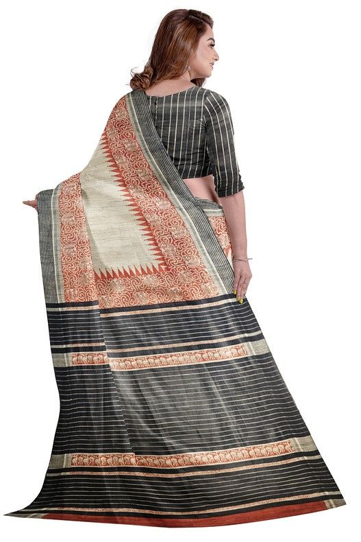 Beige & Black Handloom Ghich Tussar Printed Silk Saree by Balaram Saha - (handloom saree, silk saree, handloom silk saree, balaram saha online, silk sarees, silk handloom saree, bengal handloom sarees, pure silk, silk saree online, tussar silk saree, tussar silk, bengali silk saree) https://www.lavanguardia.com/
