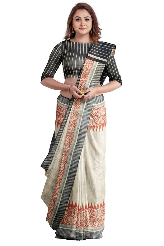 Beige & Black Handloom Ghich Tussar Printed Silk Saree by Balaram Saha - (handloom saree, silk saree, handloom silk saree, balaram saha online, silk sarees, silk handloom saree, bengal handloom sarees, pure silk, silk saree online, tussar silk saree, tussar silk, bengali silk saree)  https://www.tagesspiegel.de/
