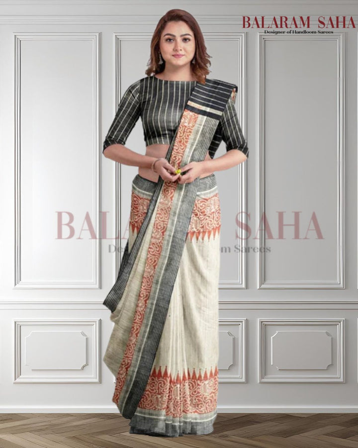 Beige & Black Handloom Ghich Tussar Printed Silk Saree by Balaram Saha - (handloom saree, silk saree, handloom silk saree, balaram saha online, silk sarees, silk handloom saree, bengal handloom sarees, pure silk, silk saree online, tussar silk saree, tussar silk, bengali silk saree)  https://www.tagesspiegel.de/
