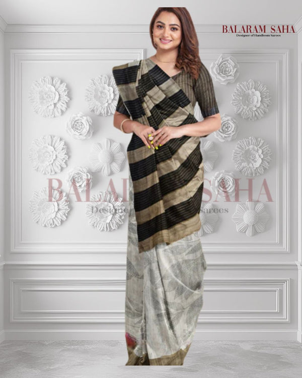 Beige & Black Handloom Premium Printed Tussar Silk Saree By Balaram Saha - (handloom saree, silk saree, handloom silk saree, balaram saha online, silk sarees, silk handloom saree, bengal handloom sarees, pure silk, silk saree online, tussar silk saree, tussar silk)    https://ru.wikipedia.org/wiki/%D0%97%D0%B0%D0%B3%D0%BB%D0%B0%D0%B2%D0%BD%D0%B0%D1%8F_%D1%81%D1%82%D1%80%D0%B0%D0%BD%D0%B8%D1%86%D0%B0
