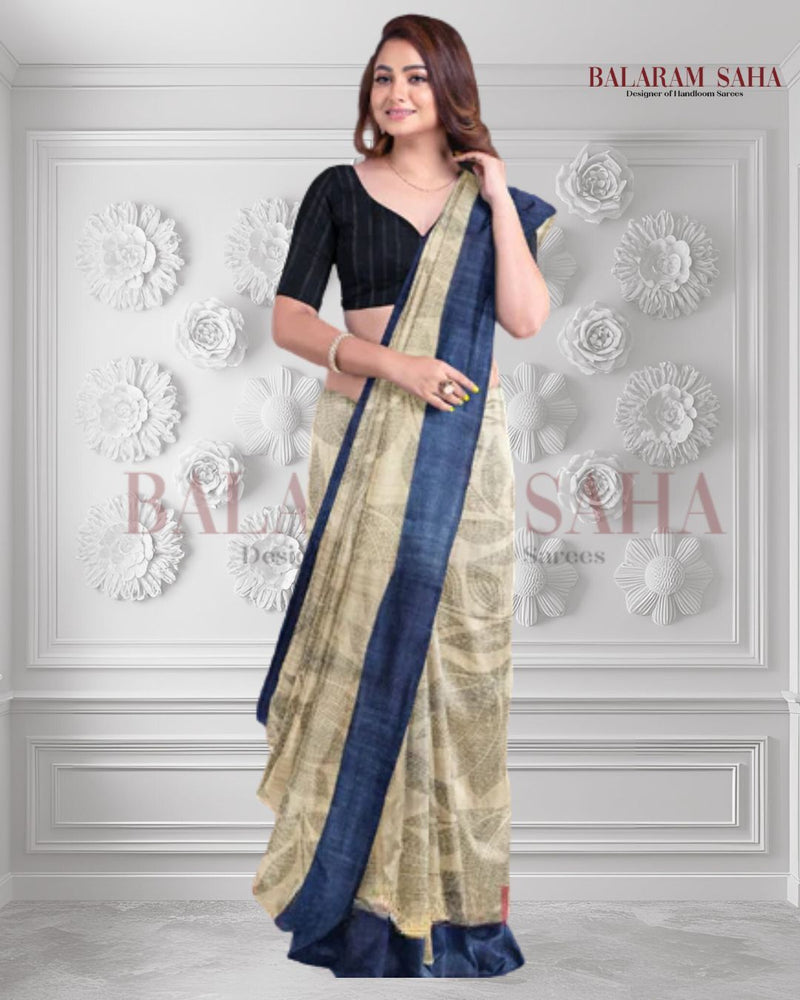 Beige & Blue Handloom Tussar Silk Saree by Balaram Saha - (handloom saree, silk saree, handloom silk saree, balaram saha online, silk sarees, silk handloom saree, bengal handloom sarees, pure silk, silk saree online, tussar silk saree, tussar silk)   https://www.usatoday.com/