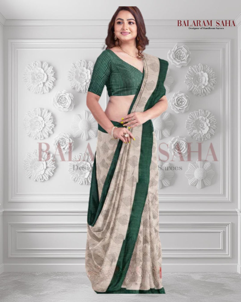 Beige & Green Handloom Tussar Silk Hand-Block Saree: Balaram Saha - (handloom saree, silk saree, handloom silk saree, balaram saha online, silk sarees, silk handloom saree, bengal handloom sarees, pure silk, silk saree online, tussar silk saree, tussar silk)    https://www.msn.com/en-in
