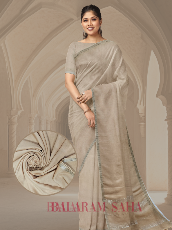 Beige Quality Soft Handloom Mul Cotton Saree With Silver Border Balaram Saha  https://in.pinterest.com/