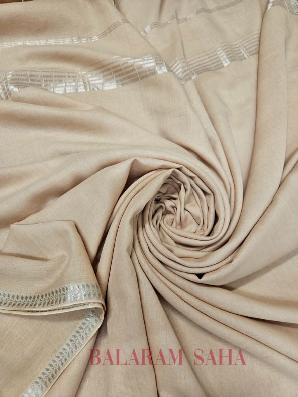 Beige Quality Soft Handloom Mul Cotton Saree With Silver Border Balaram Saha  https://elpais.com/