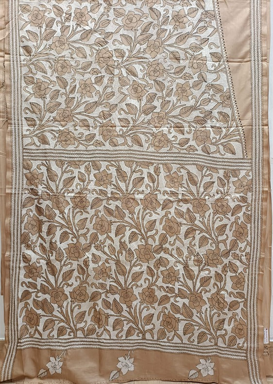 Beige & White Premium Pure Silk Handstitch Kantha Saree - (handloom saree, silk saree, handloom silk saree, balaram saha online, silk sarees, balaram saha handloom saree store, silk handloom saree, bengal handloom sarees, pure silk, tussar silk saree, silk saree online)    https://people.com/