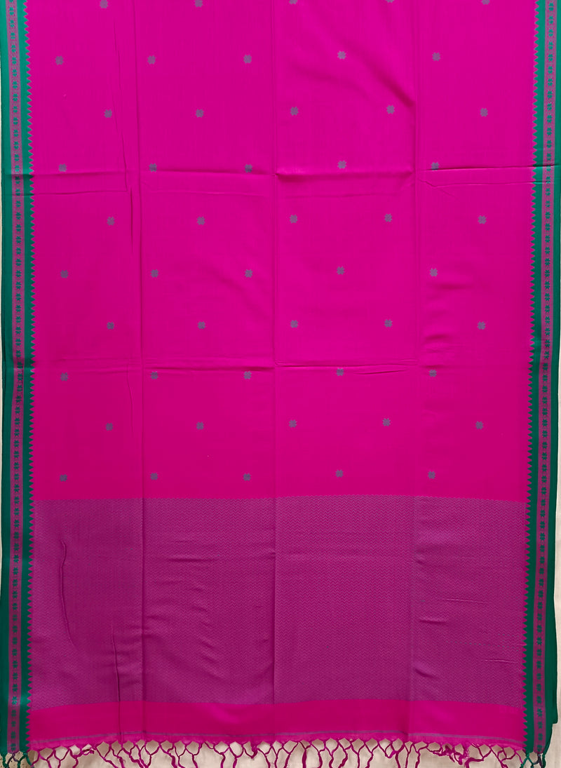 Purple & Green Soft Handloom Cotton Saree With Woven Border Balaram Saha