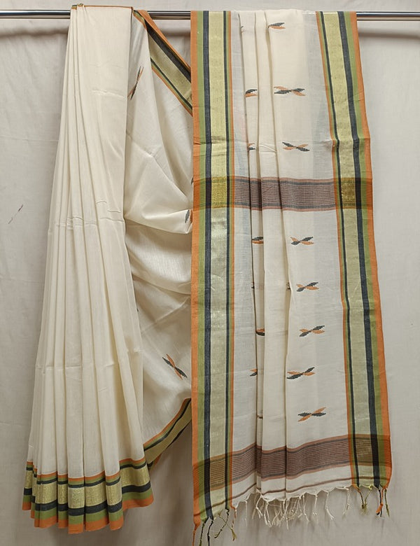 Off-White Multicolor Handloom Soft Cotton Saree Balaram Saha