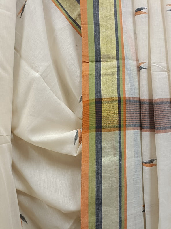 Off-White Multicolor Handloom Soft Cotton Saree Balaram Saha