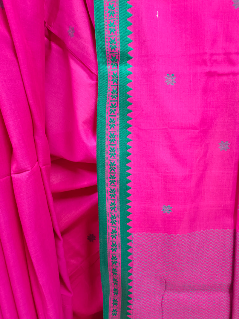 Purple & Green Soft Handloom Cotton Saree With Woven Border Balaram Saha