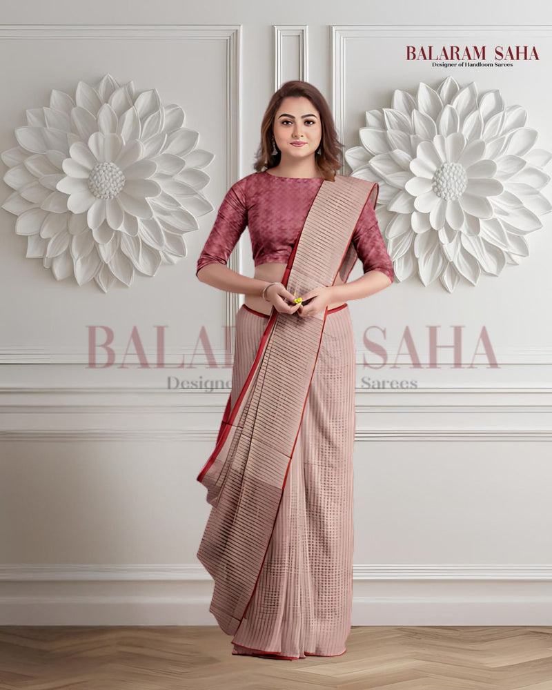 Balaram Saha Elegance Handloom Dhonekali Cotton Tanchoi Saree Balaram Saha