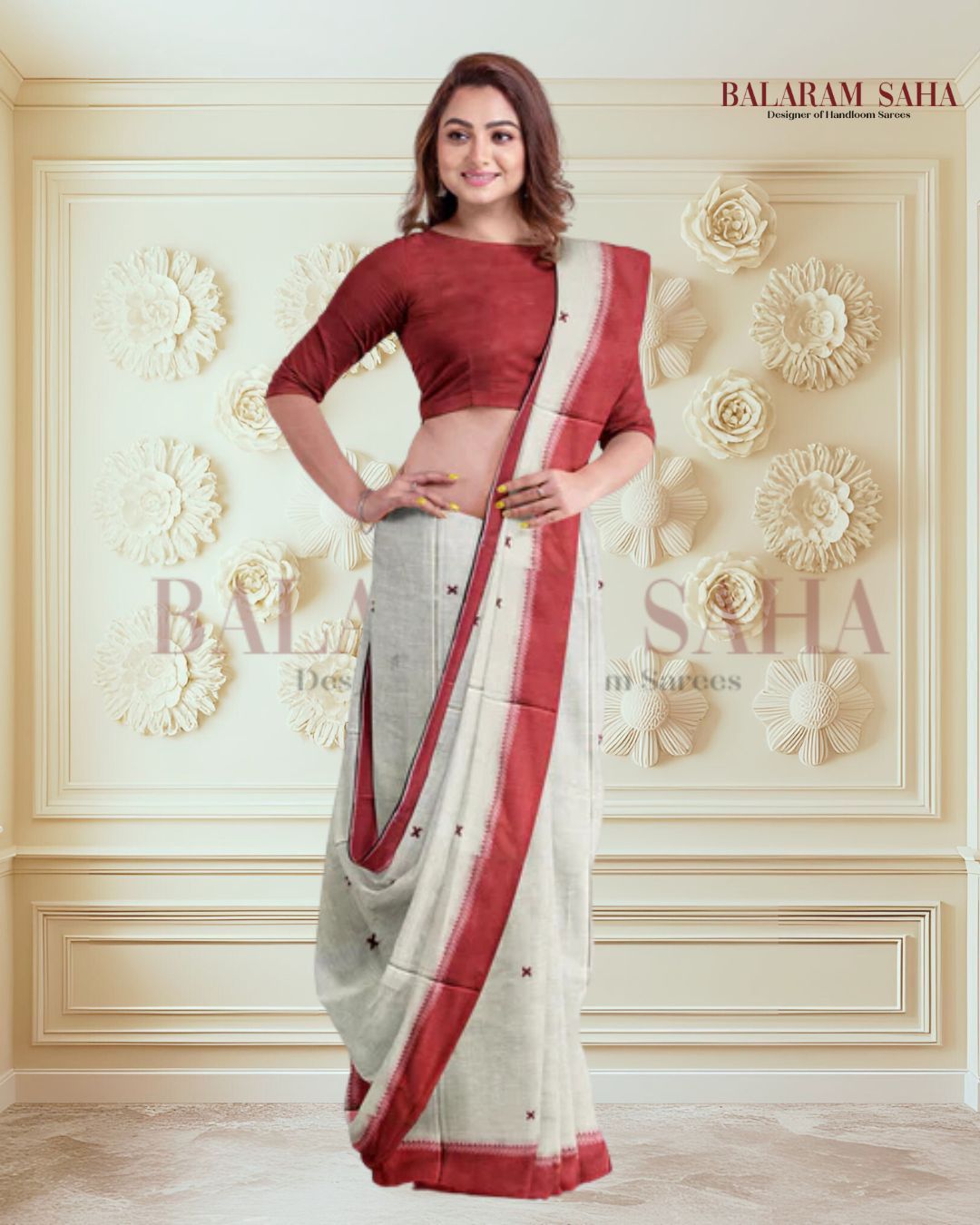 Explore The Balaram Saha's Elegance: Beige Soft Handloom Dhonekali Cotton Saree (handloom saree, cotton saree, handloom cotton saree, balaram saha online, handloom sarees, balaram saha handloom saree store photos, balaram saha handloom saree store, cotton handloom saree, bengal handloom sarees, pure cotton, cotton saree for women, cotton saree online)