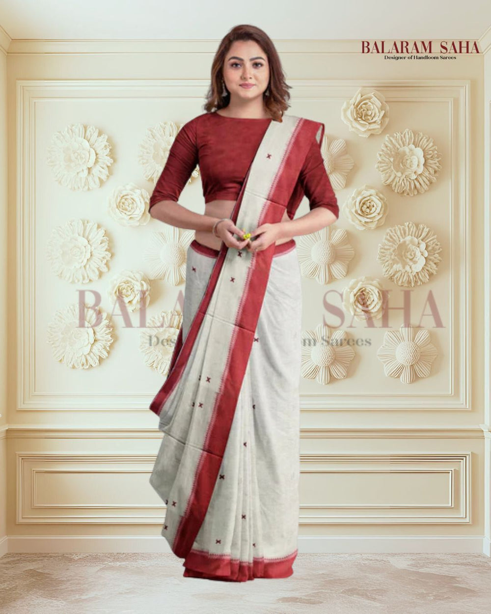 Explore The Balaram Saha's Elegance: Beige Soft Handloom Dhonekali Cotton Saree (handloom saree, cotton saree, handloom cotton saree, balaram saha online, handloom sarees, balaram saha handloom saree store photos, balaram saha handloom saree store, cotton handloom saree, bengal handloom sarees, pure cotton, cotton saree for women, cotton saree online)