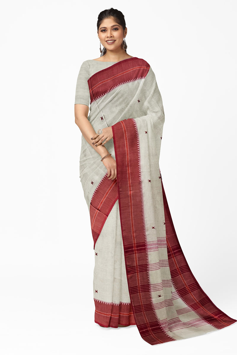 Beige & Red Soft Handloom Dhonekali Cotton Saree From Balaram Saha http://www.reddit.com/