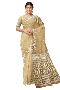 Springtime Chic: Light Biege White Muslin Silk Jamdani Saree by Balaram Saha Balaram Saha