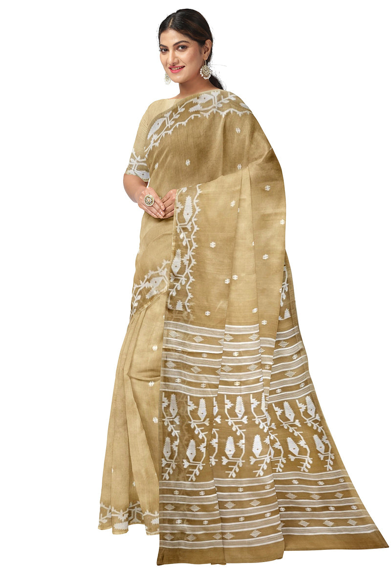 Springtime Chic: Light Biege White Muslin Silk Jamdani Saree by Balaram Saha Balaram Saha