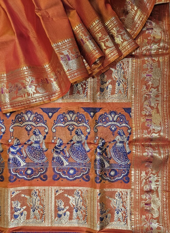 Brick Red  Handloom Pure Katan Silk Baluchuri Saree Balaram Saha