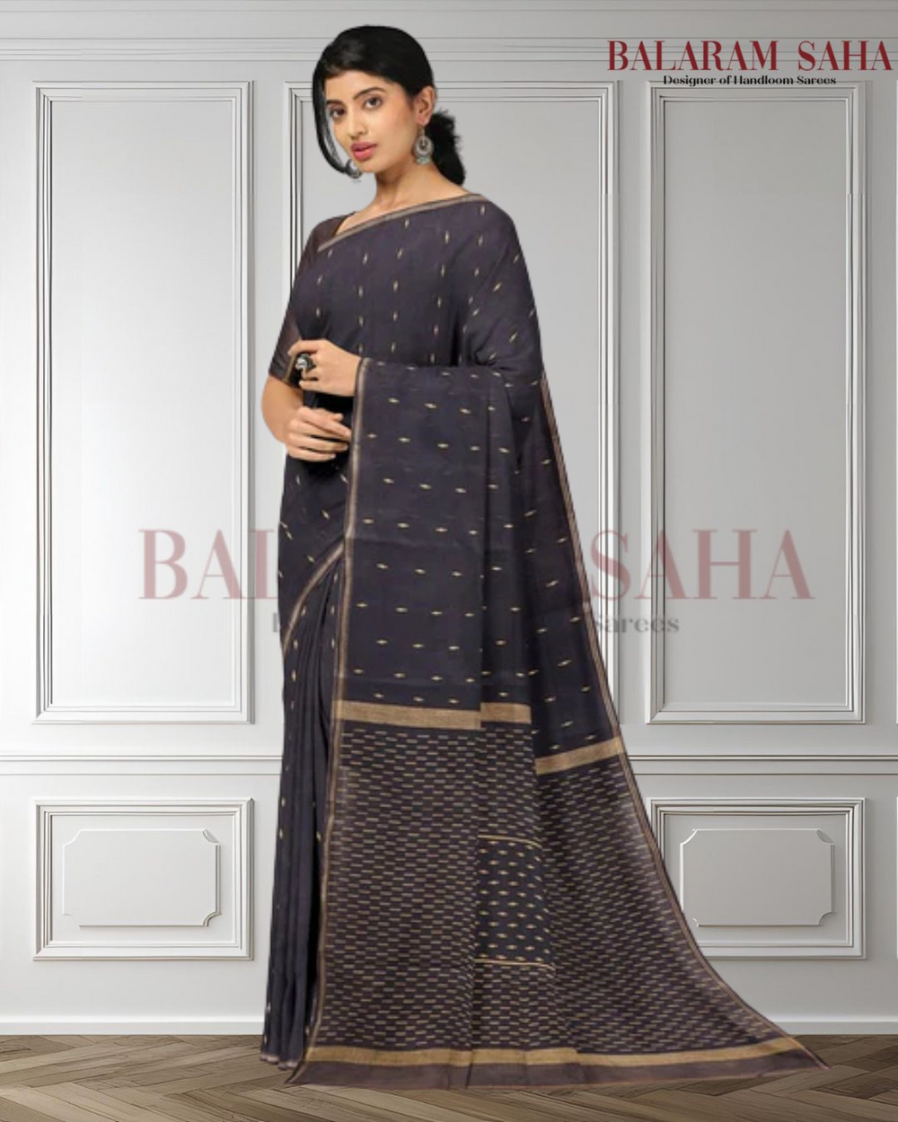 Black Beige Handwoven Jamdani Saree by Balaram Saha - (dhakai jamdani saree, jamdani saree, jamdani sarees, cotton jamdani saree, jamdani cotton saree, handloom cotton saree, balaram saha online, jamdani saree online, soft jamdani saree, muslin jamdani saree, original dhakai jamdani saree, jamdani sarees, soft dhakai jamdani saree, white jamdani saree, jamdani saree bangladesh )

