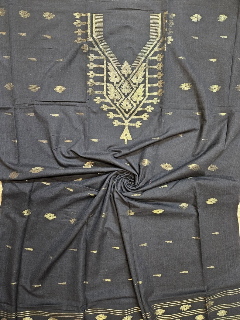 Black & Gold Handloom Handwoven Jamdani 3Piece Kurta set Balaram Saha