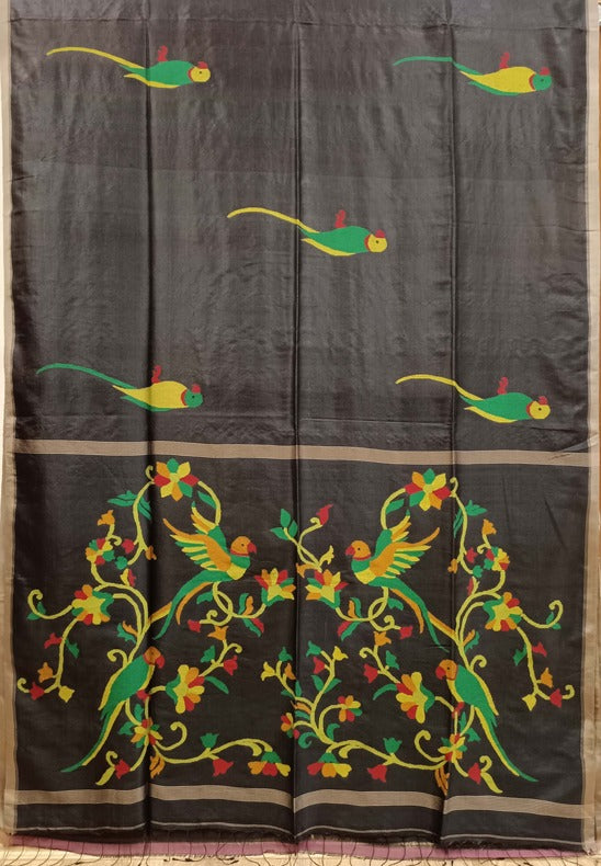 Black Katan Silk Handwoven Jamdani Saree By Balaram Saha - (handloom saree, jamdani saree, jamdani sarees, cotton jamdani saree, jamdani cotton saree handloom cotton saree, balaram saha online, jamdani saree online, soft jamdani saree)    https://www.shutterstock.com/
