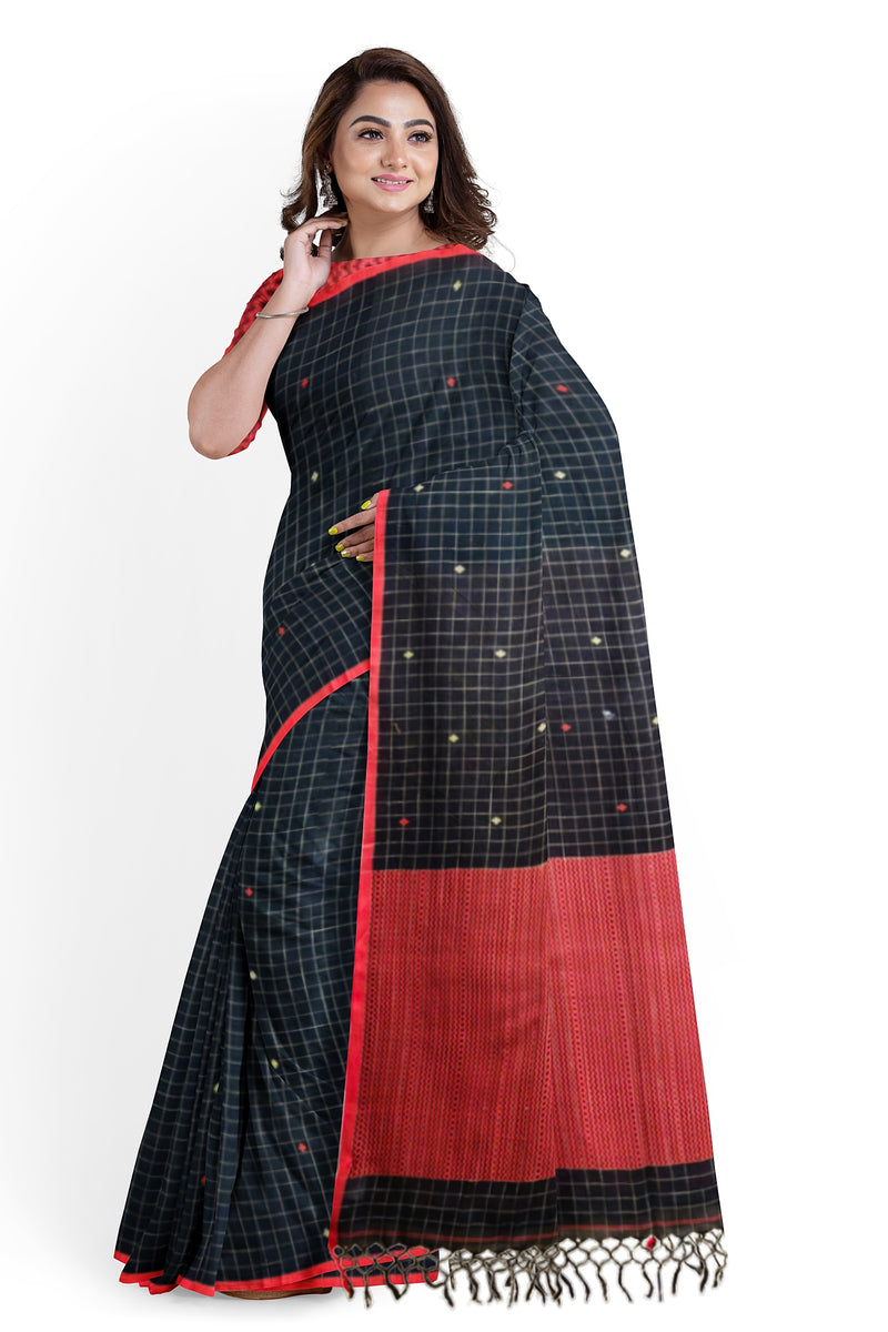 Black & Red Premium Handloom Cotton Checks Woven Saree Of Balaram Saha (handloom saree, cotton saree, handloom cotton saree, balaram saha online, handloom sarees, balaram saha handloom saree store photos, balaram saha handloom saree store, cotton handloom saree, bengal handloom sarees, pure cotton, cotton saree for women, cotton saree online)  http://www.yelp.com/