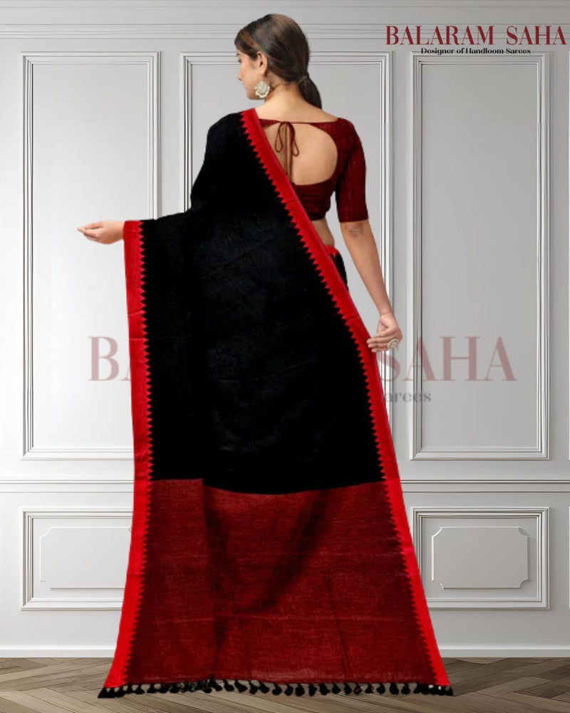 Black & Red Soft Handloom Cotton Saree by Balaram Saha - (handloom saree, cotton saree, handloom cotton saree, balaram saha online, handloom sarees, balaram saha handloom saree store photos, balaram saha handloom saree store, cotton handloom saree, bengal handloom sarees, pure cotton, cotton saree for women, cotton saree online)
