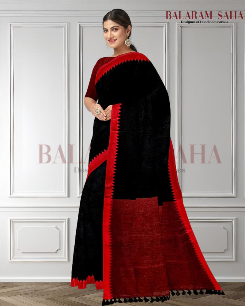 Black & Red Soft Handloom Cotton Saree by Balaram Saha - (handloom saree, cotton saree, handloom cotton saree, balaram saha online, handloom sarees, balaram saha handloom saree store photos, balaram saha handloom saree store, cotton handloom saree, bengal handloom sarees, pure cotton, cotton saree for women, cotton saree online) https://www.amazon.ca/