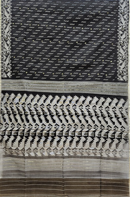 Black & White Cotton Handwoven Bangladeshi Jamdani saree Balaram Saha