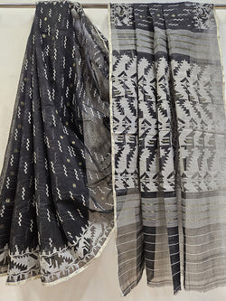 Black & White Cotton Handwoven Bangladeshi Jamdani saree Balaram Saha