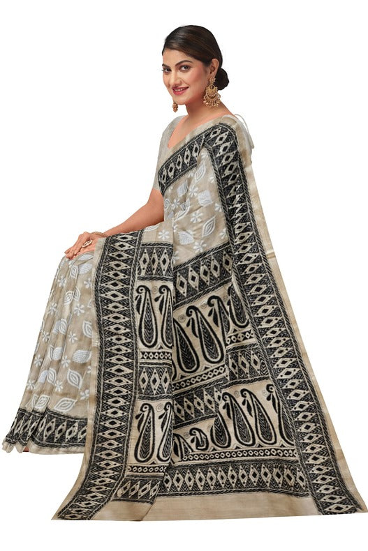 Black & White Tussar Handstitch Kantha Silk Saree (handloom saree, cotton saree, handloom cotton saree, balaram saha online, handloom sarees, balaram saha handloom saree store photos, balaram saha handloom saree store, cotton handloom saree, bengal handloom sarees, pure cotton, Zari border, handloom cotton saree with zari border, soft cotton saree with zari border, cotton saree for women, cotton saree online, tussar silk, tussar)