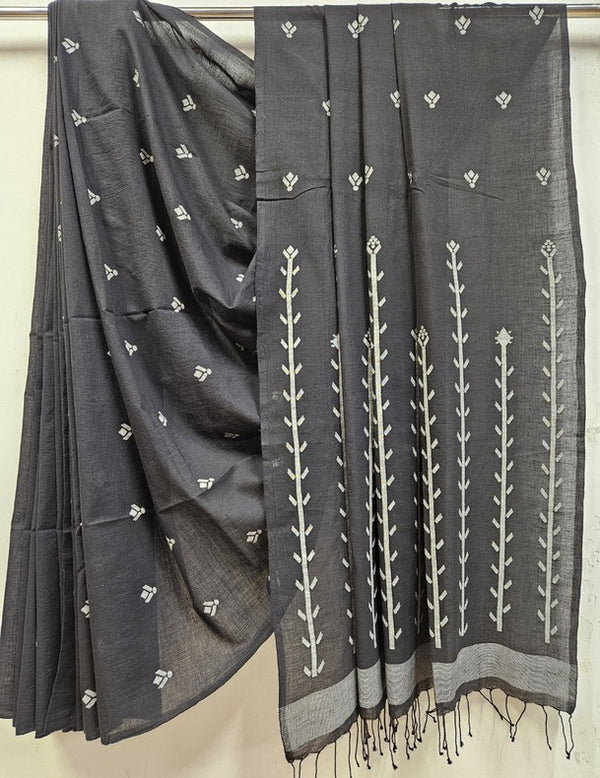 Black & White Handspun Cotton Jamdani Saree by Balaram Saha - (dhakai jamdani saree, jamdani saree, jamdani sarees, cotton jamdani saree, jamdani cotton saree, handloom cotton saree, balaram saha online, jamdani saree online, soft jamdani saree, muslin jamdani saree, original dhakai jamdani saree, jamdani sarees, soft dhakai jamdani saree, white jamdani saree, jamdani saree bangladesh )
