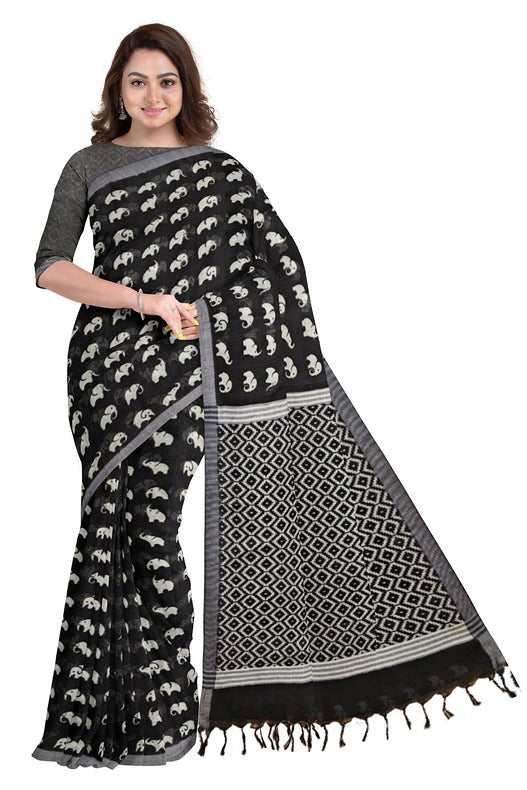 Black & White Premium Handloom Cotton Saree (Elephant Print) - Crafted by Balaram Saha - (handloom saree, cotton saree, handloom cotton saree, balaram saha online, handloom sarees, cotton handloom saree, bengal handloom sarees, pure cotton, cotton saree for women, cotton saree online)   https://time.com/