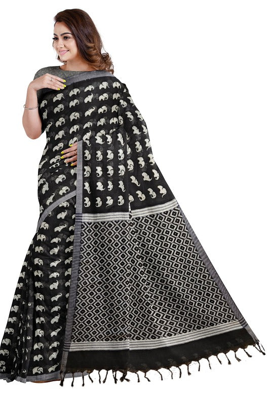 Black & White Premium Handloom Cotton Saree (Elephant Print) - Crafted by Balaram Saha - (handloom saree, cotton saree, handloom cotton saree, balaram saha online, handloom sarees, cotton handloom saree, bengal handloom sarees, pure cotton, cotton saree for women, cotton saree online)   https://in.pinterest.com/