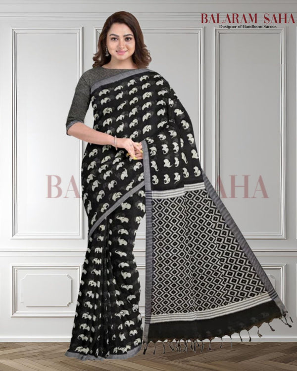 Black & White Premium Handloom Cotton Saree (Elephant Print) - Crafted by Balaram Saha - (handloom saree, cotton saree, handloom cotton saree, balaram saha online, handloom sarees, cotton handloom saree, bengal handloom sarees, pure cotton, cotton saree for women, cotton saree online)   https://time.com/