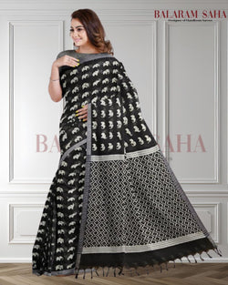 Black & White Premium Handloom Cotton Saree (Elephant Print) - Crafted by Balaram Saha - (handloom saree, cotton saree, handloom cotton saree, balaram saha online, handloom sarees, cotton handloom saree, bengal handloom sarees, pure cotton, cotton saree for women, cotton saree online)   https://in.pinterest.com/