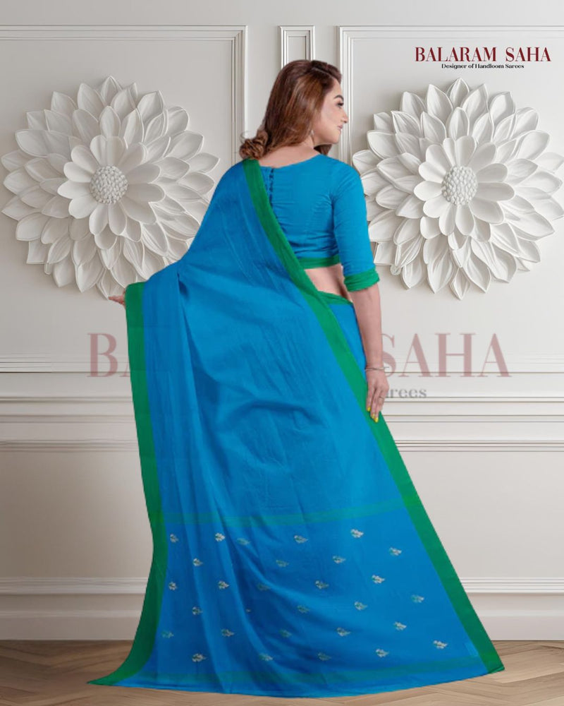 Blue Green Soft Handloom Cotton Saree Balaram Saha