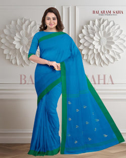 Blue Green Soft Handloom Cotton Saree Balaram Saha