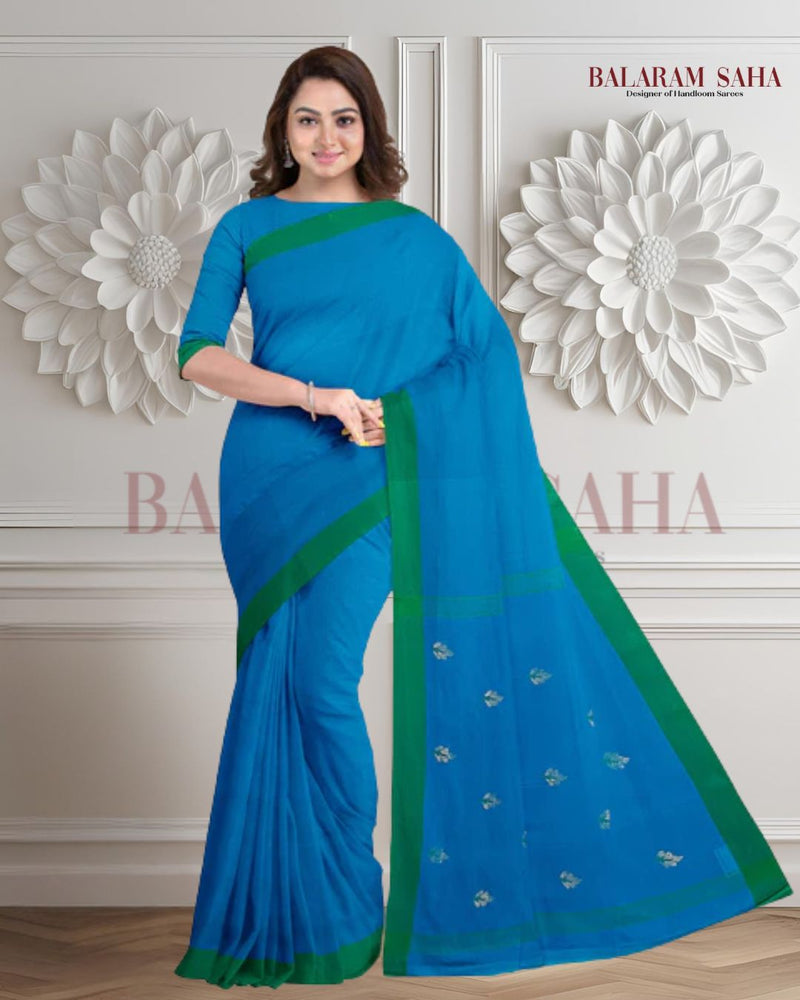 Blue Green Soft Handloom Cotton Saree Balaram Saha
